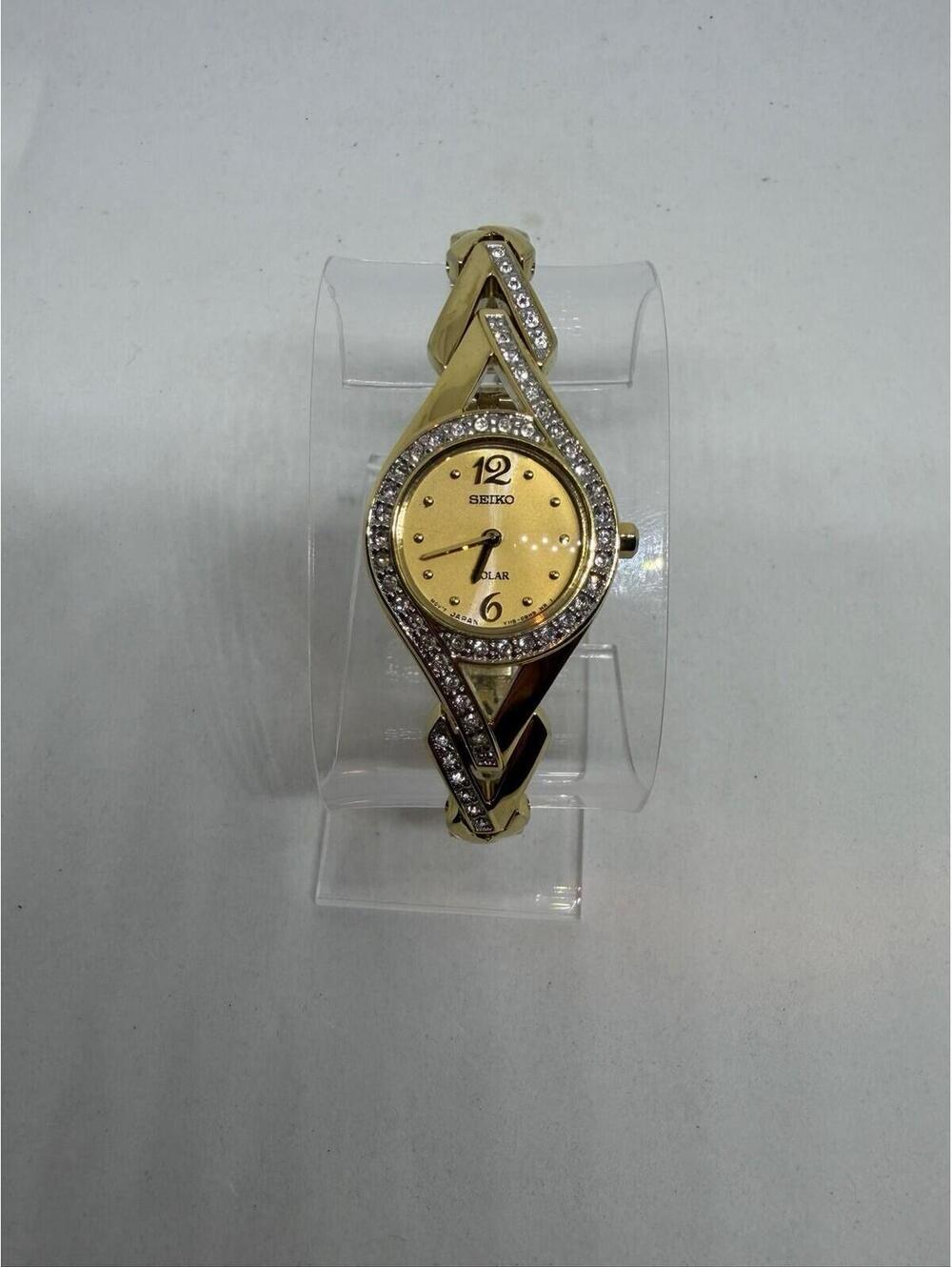 Seiko Solar Womens Watch 22mm Gold Tone Crystal Bracelet V115-0AP0